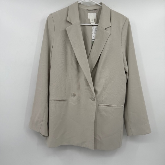 H&M Blazer Women Small NEW Beige Oversized Office Career Jacket Coat Notch - Picture 1 of 14
